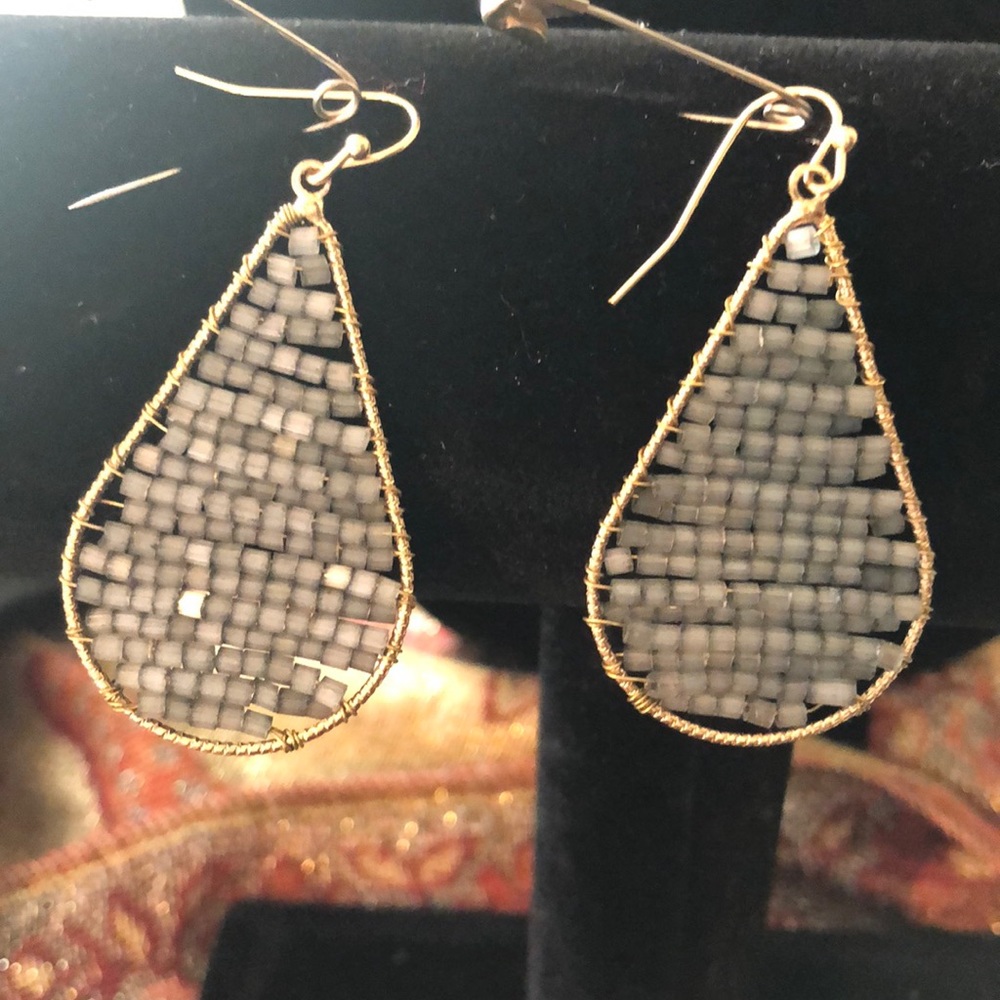blue  gold beaded earrings